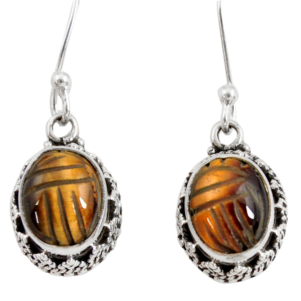 925 sterling silver 7.51cts natural brown tiger's eye dangle earrings d40414