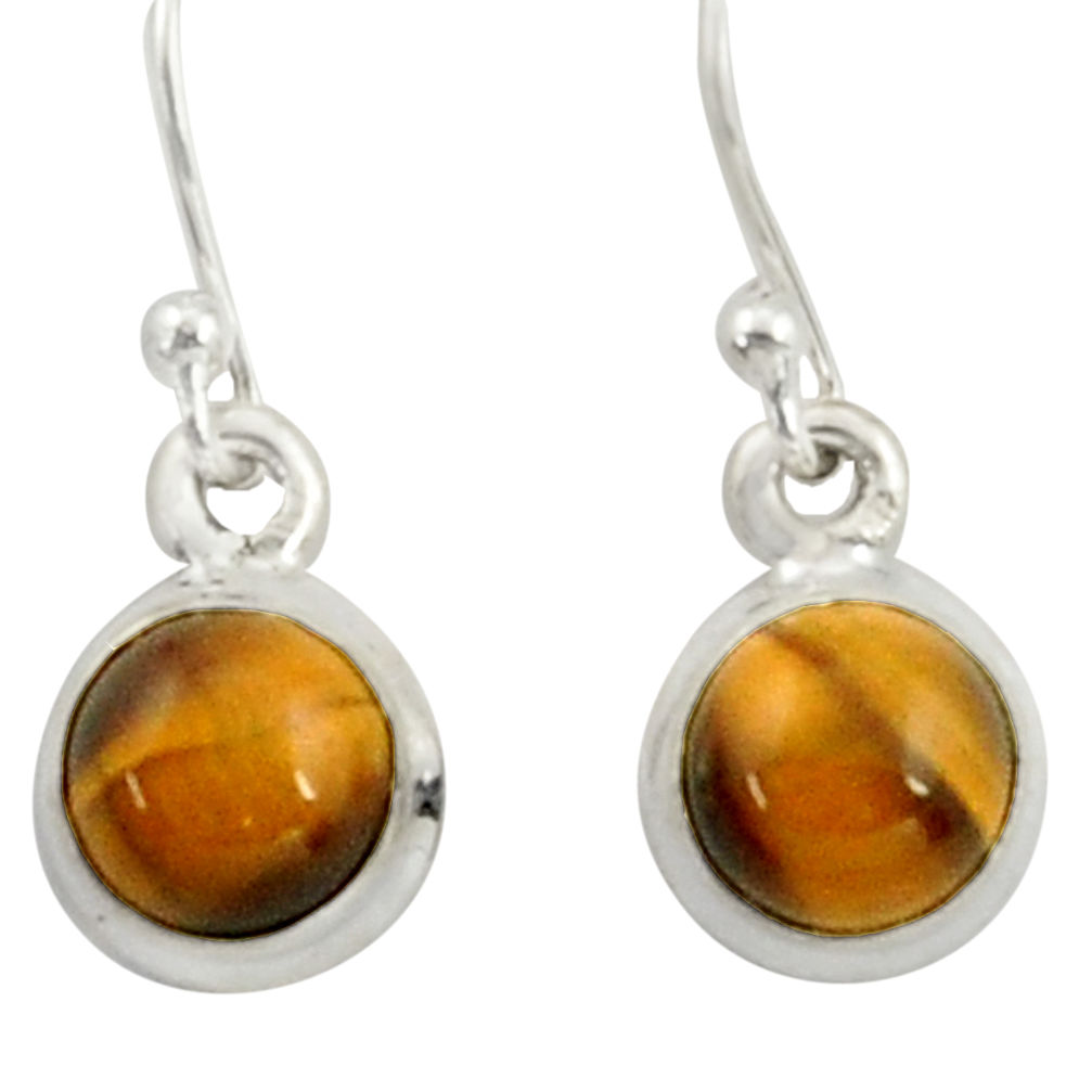 925 sterling silver 4.48cts natural brown tiger's eye dangle earrings r41084