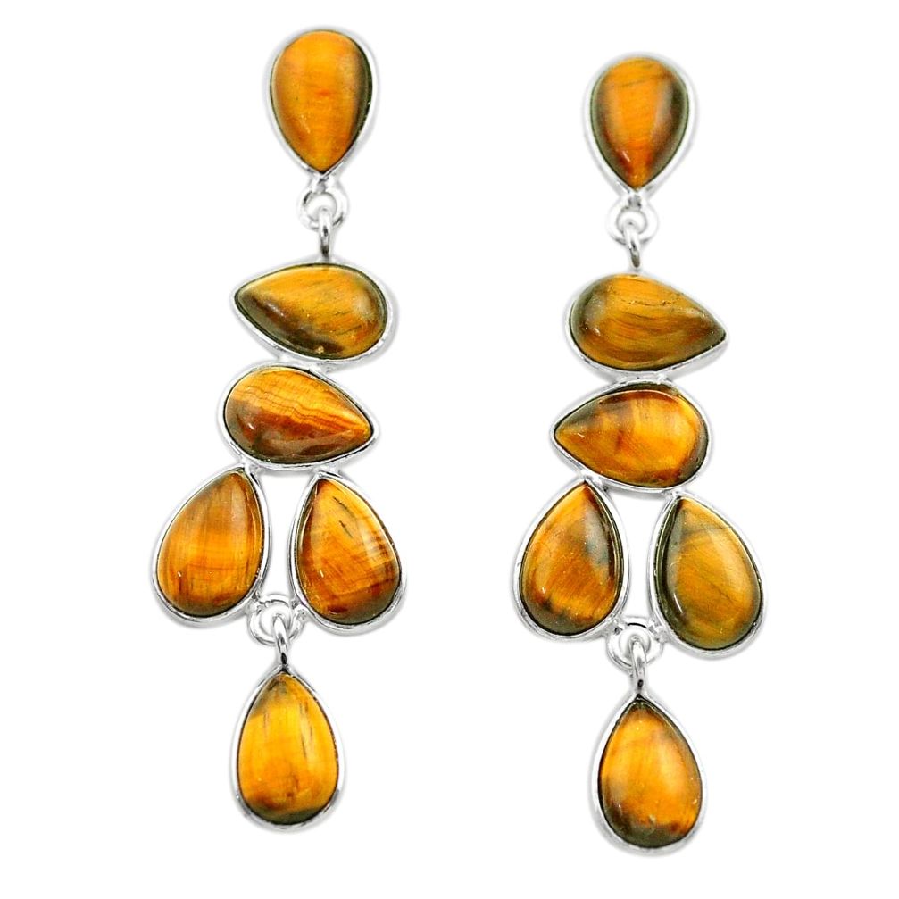 925 sterling silver 17.49cts natural brown tiger's eye dangle earrings t30187