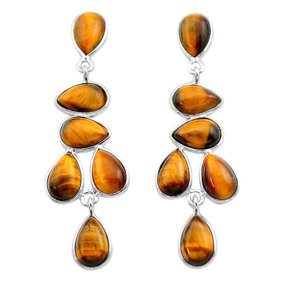 925 sterling silver 17.49cts natural brown tiger's eye dangle earrings t30295