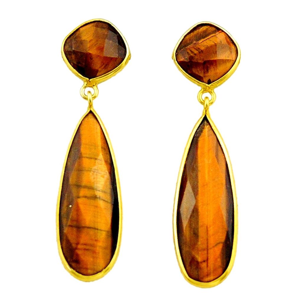 925 sterling silver 28.13cts natural brown tiger's eye earrings jewelry r32500