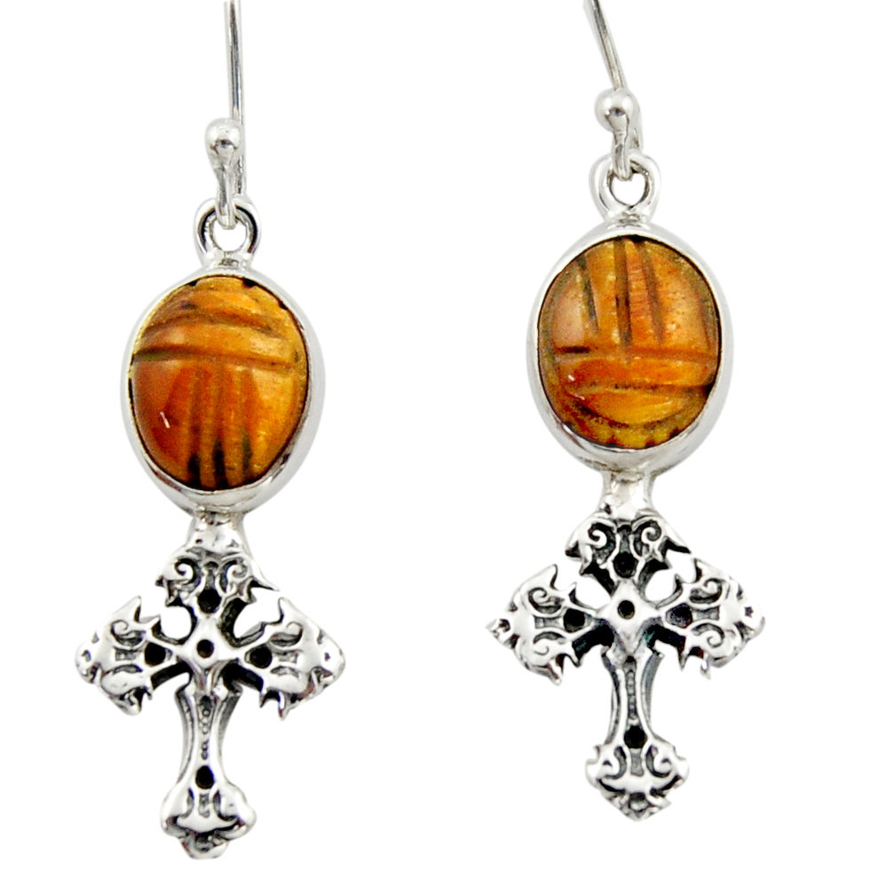 925 sterling silver 7.33cts natural brown tiger's eye holy cross earrings d46778