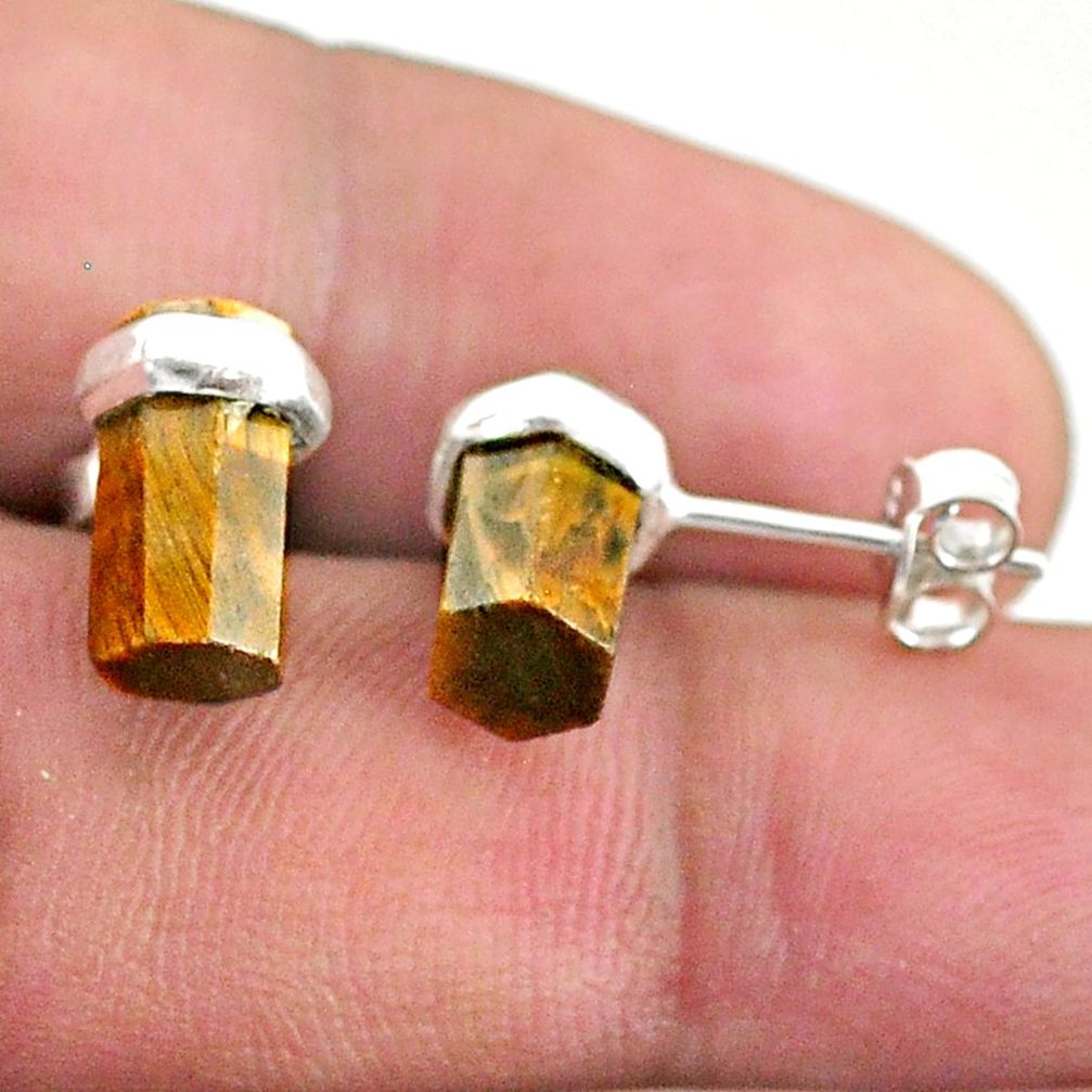 925 sterling silver 6.27cts natural brown tiger's eye stud earrings t36264