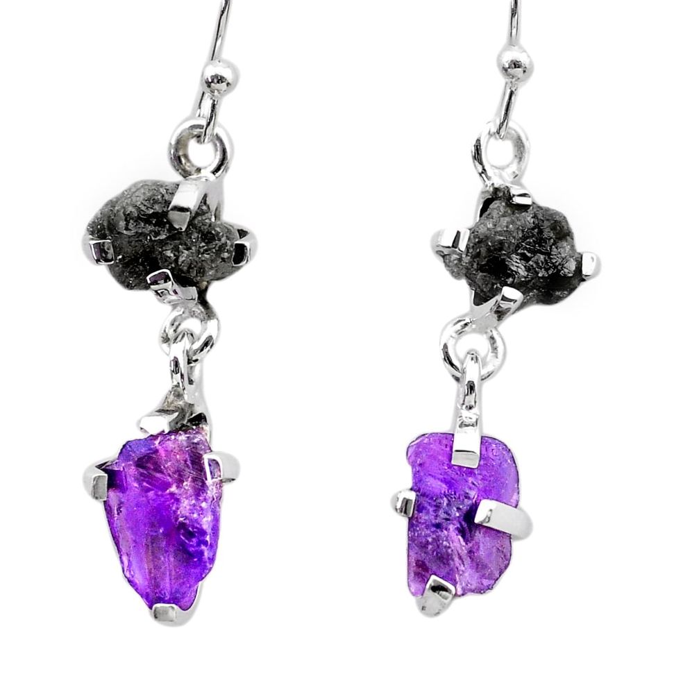 925 sterling silver 8.10cts natural diamond rough amethyst raw earrings t26799