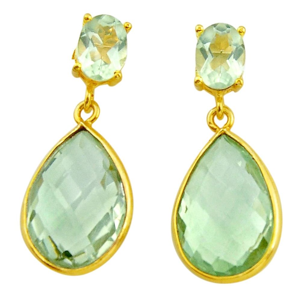 925 sterling silver 21.05cts natural green amethyst 14k gold earrings r31528