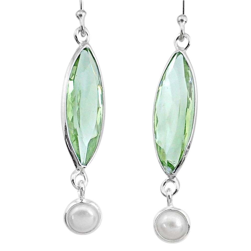 925 sterling silver 11.04cts natural green amethyst pearl dangle earrings r73294