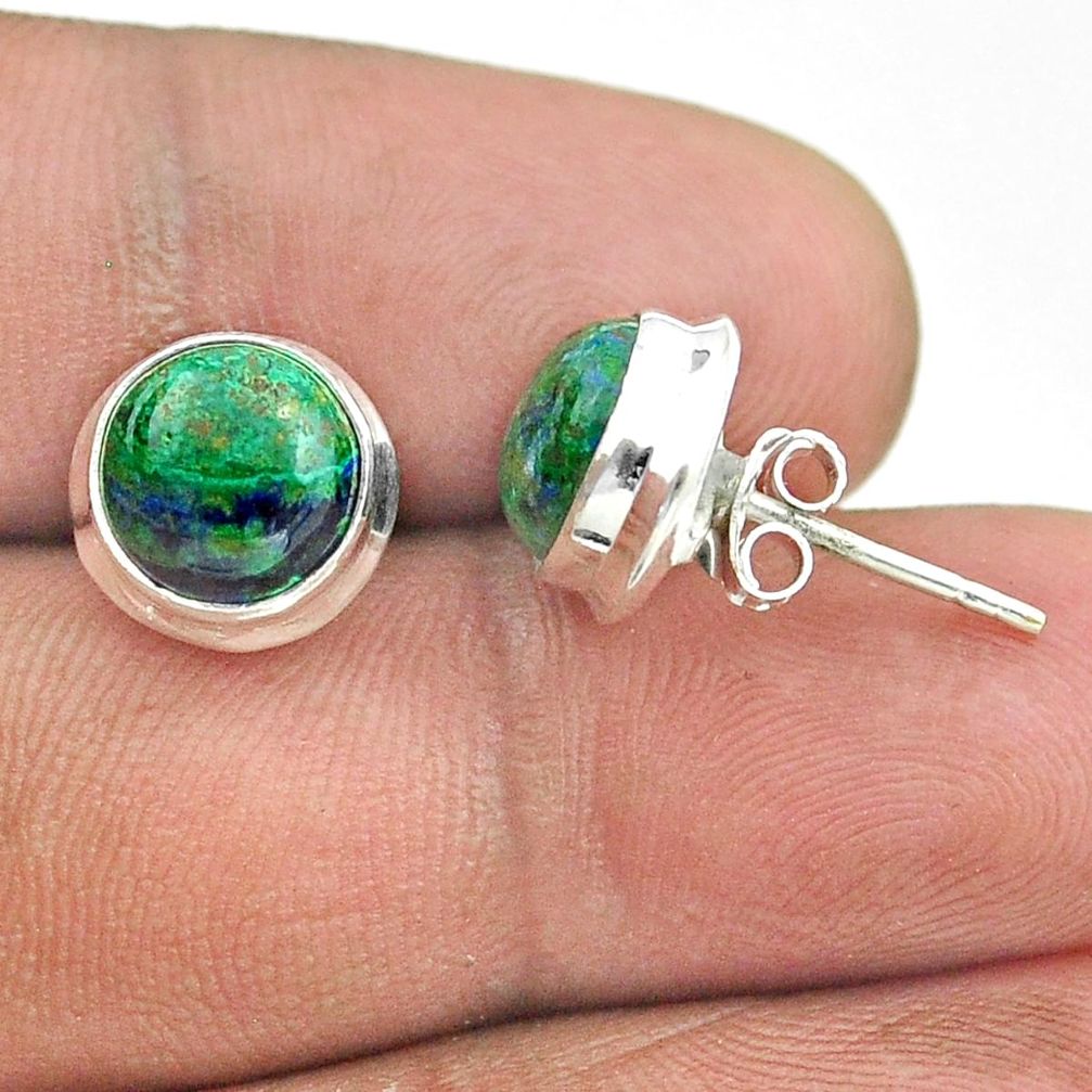 925 sterling silver 6.33cts natural green azurite malachite stud earrings t52443