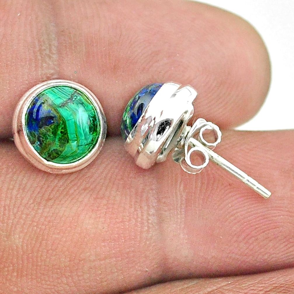 925 sterling silver 6.58cts natural green azurite malachite stud earrings t52458