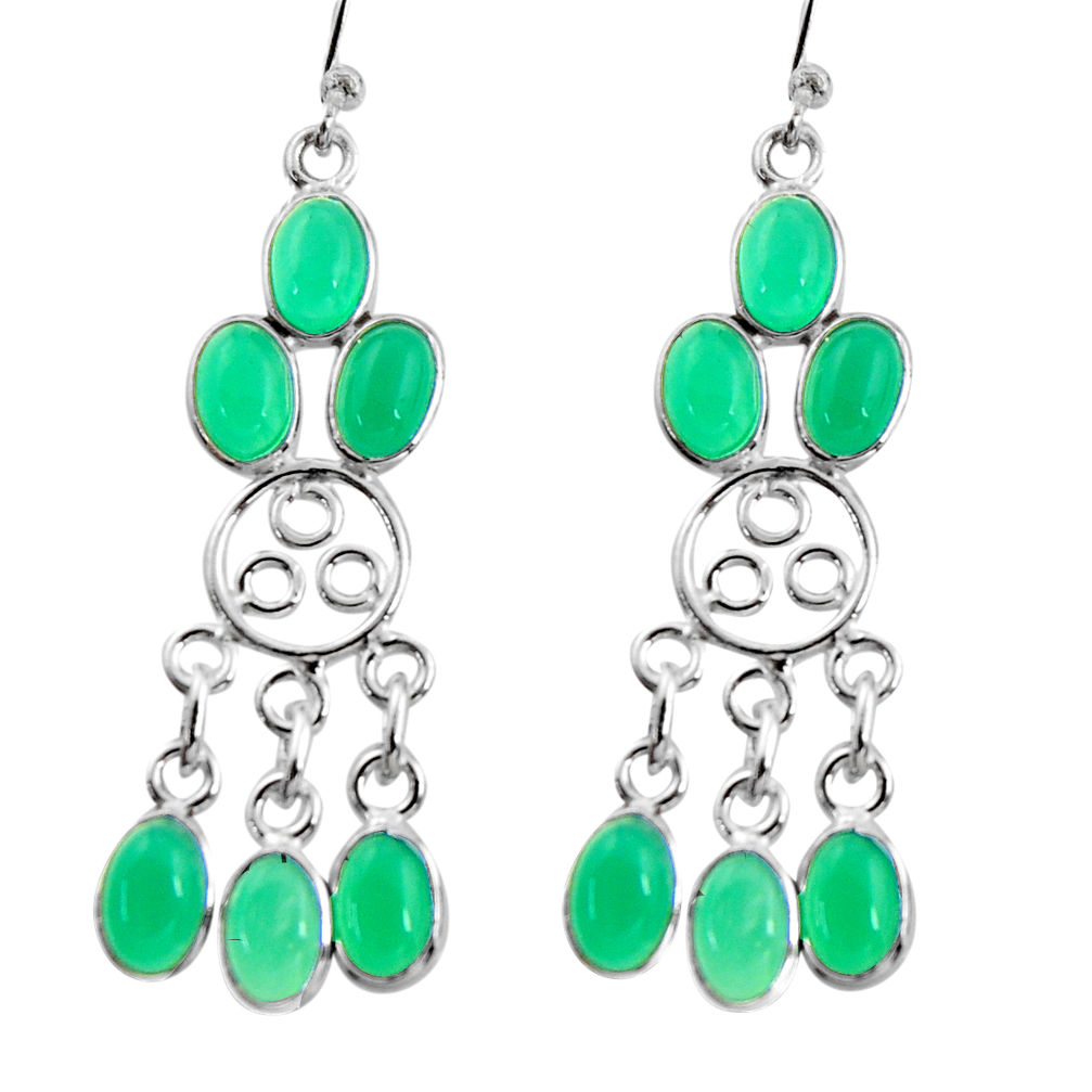 925 sterling silver 10.48cts natural green chalcedony chandelier earrings r37404