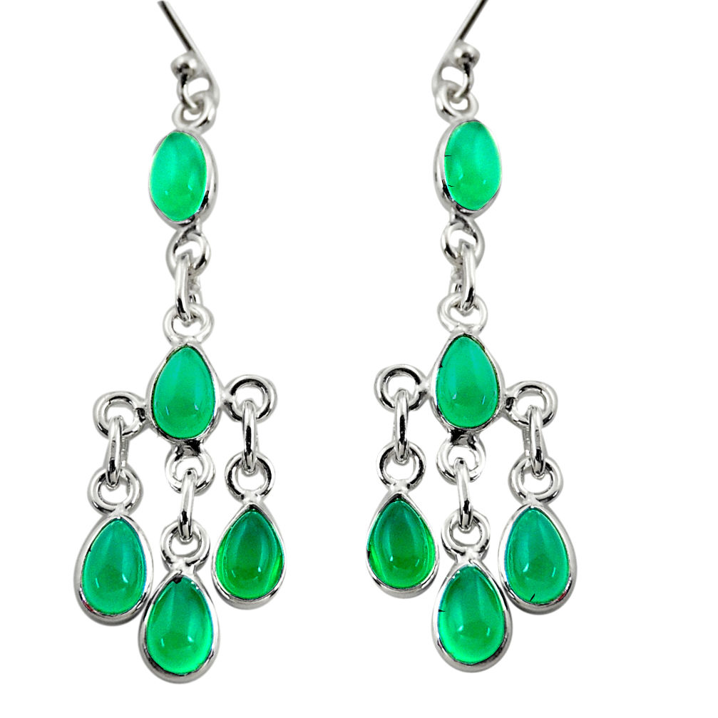 925 sterling silver 10.15cts natural green chalcedony chandelier earrings r37544