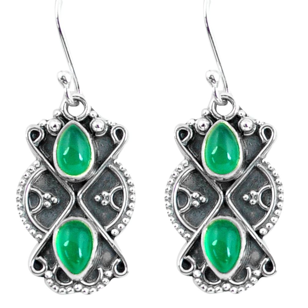 ver 3.87cts natural green chalcedony dangle earrings p60028