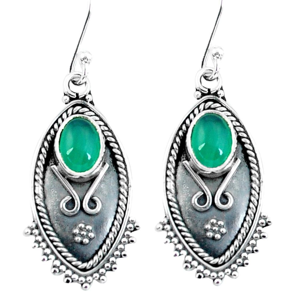 925 sterling silver 3.93cts natural green chalcedony dangle earrings p60053