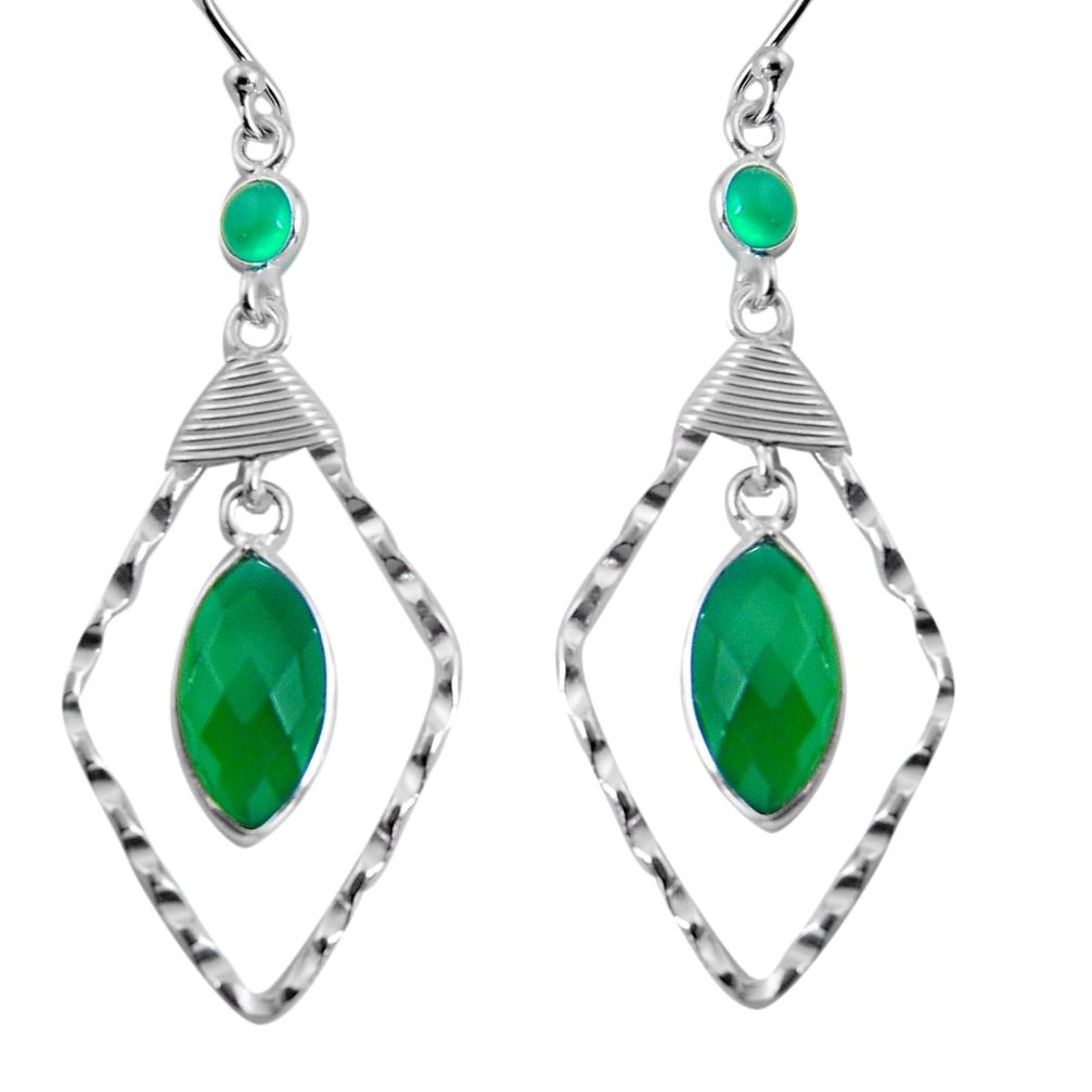 925 sterling silver 13.15cts natural green chalcedony dangle earrings p90007