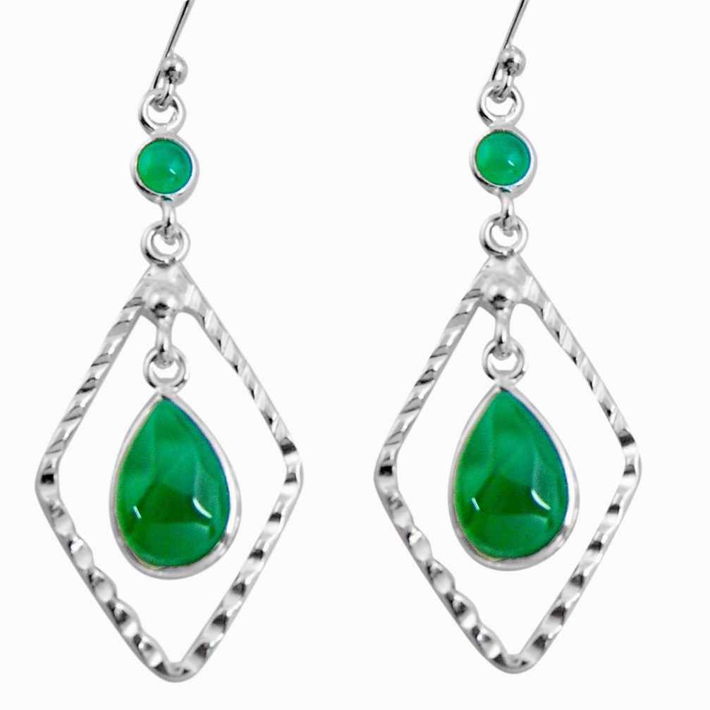 925 sterling silver 8.51cts natural green chalcedony dangle earrings p92487