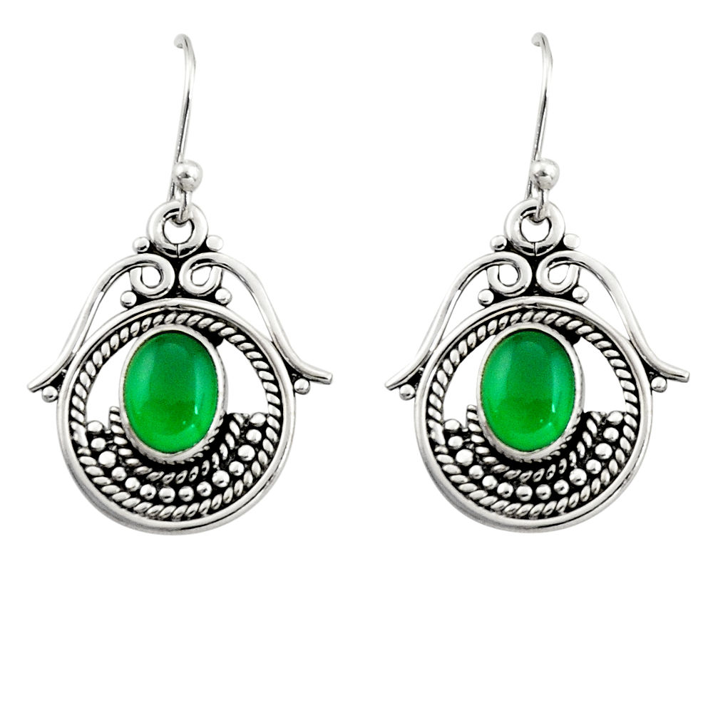 925 sterling silver 4.70cts natural green chalcedony dangle earrings r19865