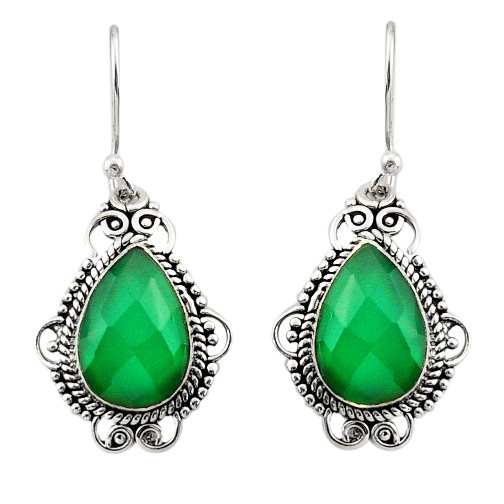 925 sterling silver 8.32cts natural green chalcedony dangle earrings r30951