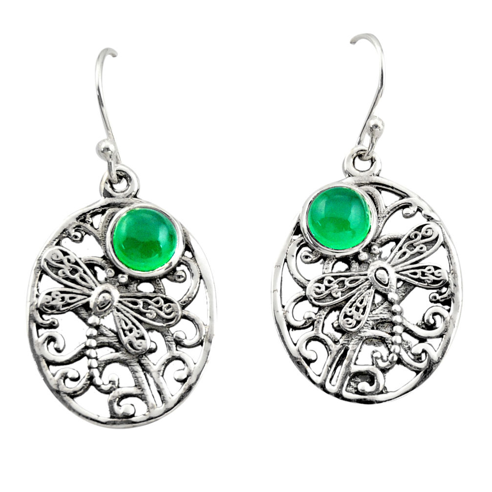 925 sterling silver 2.25cts natural green chalcedony dangle earrings r38084