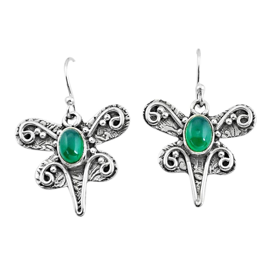 925 sterling silver 3.39cts natural green chalcedony dragonfly earrings p57567