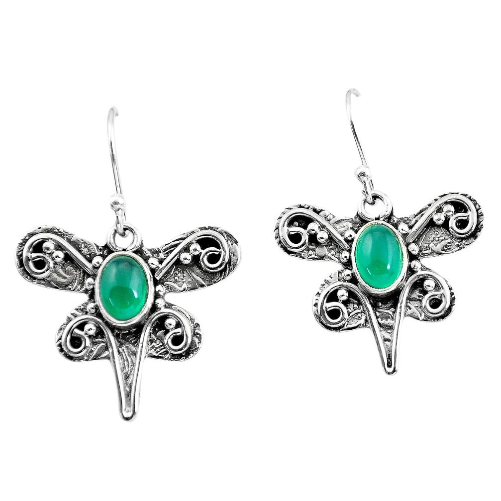 925 sterling silver 3.56cts natural green chalcedony dragonfly earrings p57599