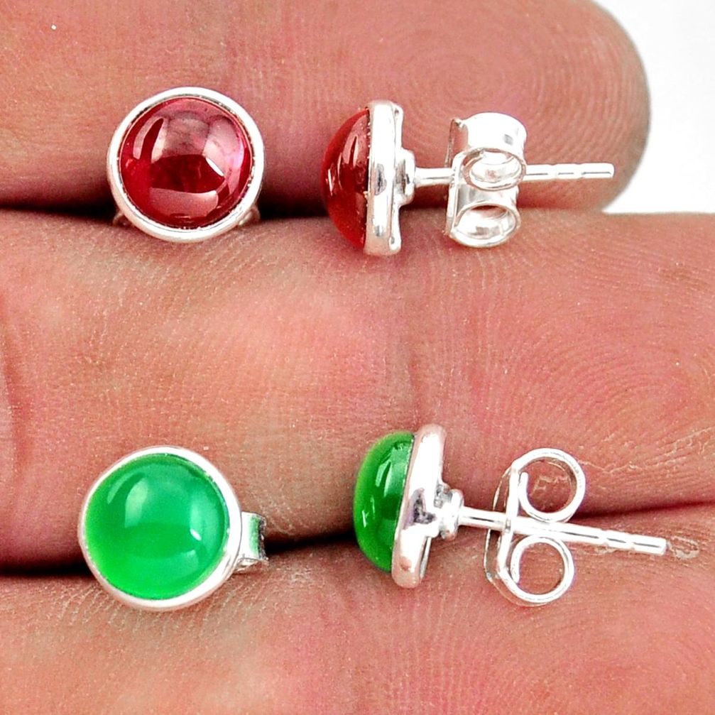 925 sterling silver 5.79cts natural green chalcedony garnet stud earrings r41224