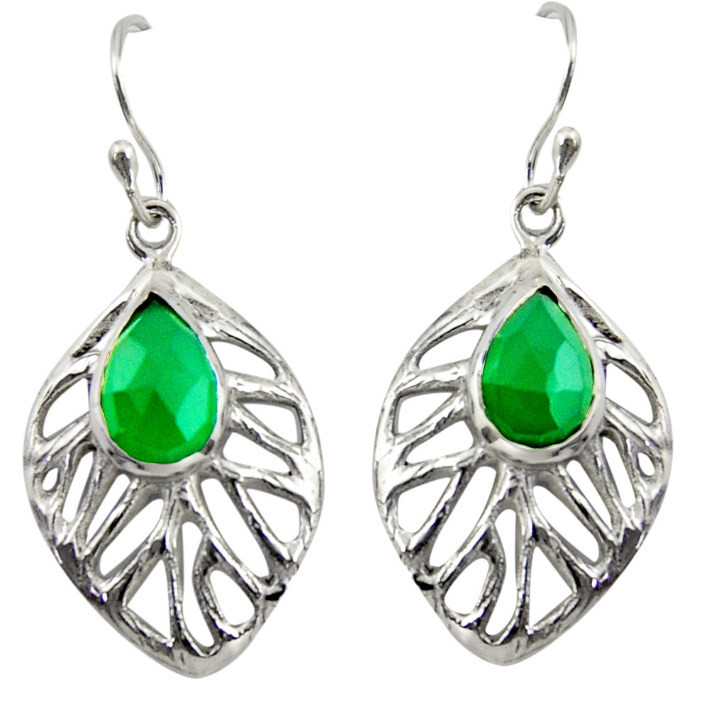 925 sterling silver 4.40cts natural green chalcedony leaf earrings r39184
