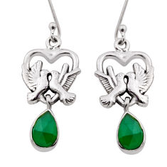 925 sterling silver 4.13cts natural green chalcedony love birds earrings n27967