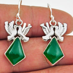 925 sterling silver 11.22cts natural green chalcedony love birds earrings n27970