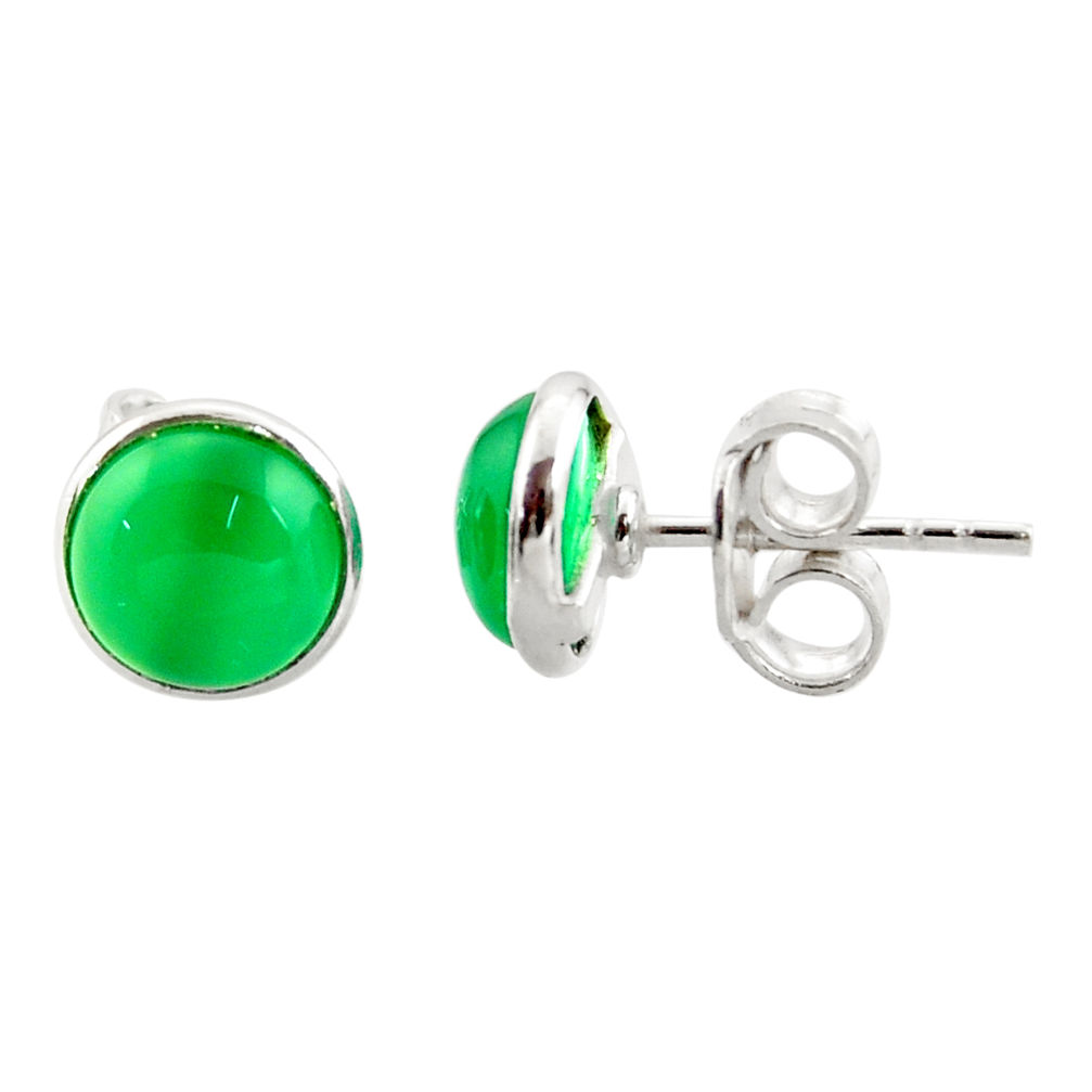 925 sterling silver 4.72cts natural green chalcedony round stud earrings r27327