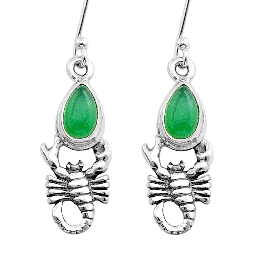 925 sterling silver 4.02cts natural green chalcedony scorpion earrings d49549