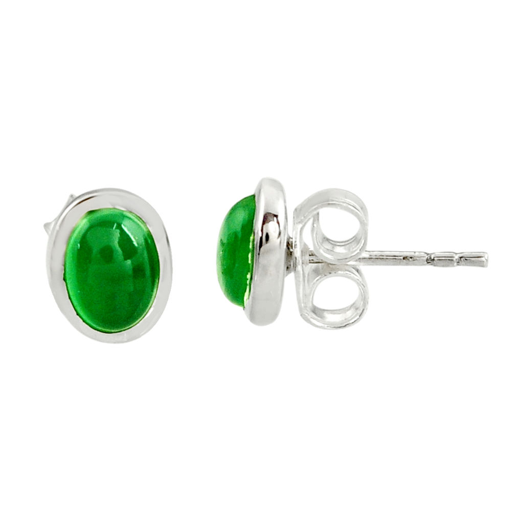 925 sterling silver 2.37cts natural green chalcedony stud earrings r27307