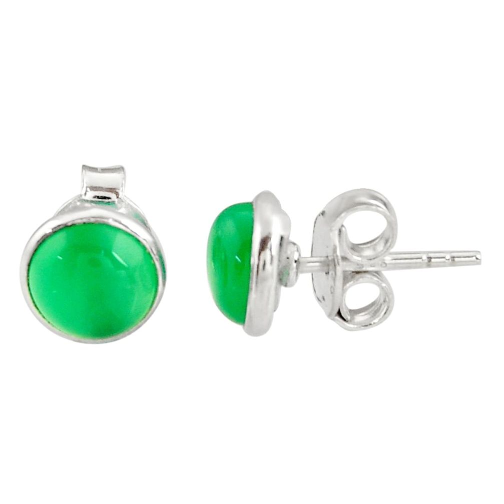 925 sterling silver 4.58cts natural green chalcedony stud earrings r27347