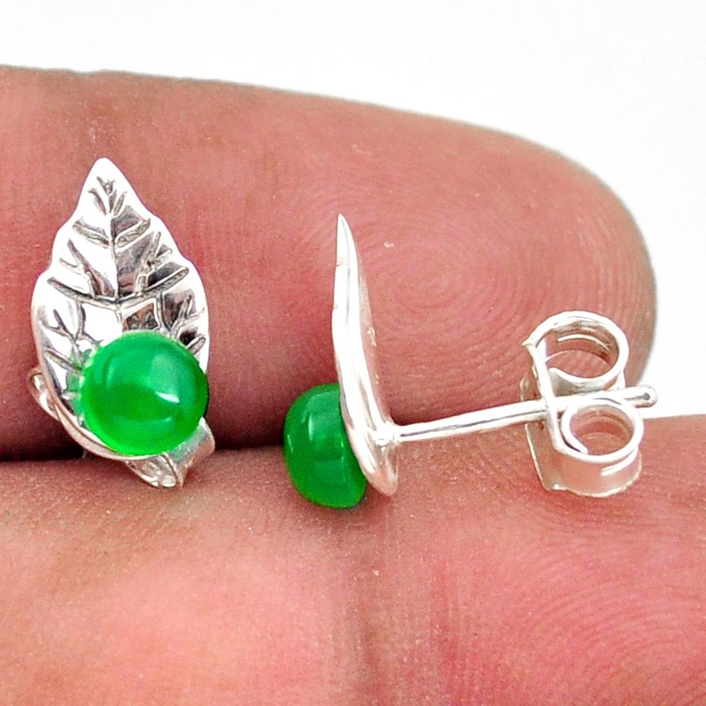 925 sterling silver 1.68cts natural green chalcedony stud earrings r41332