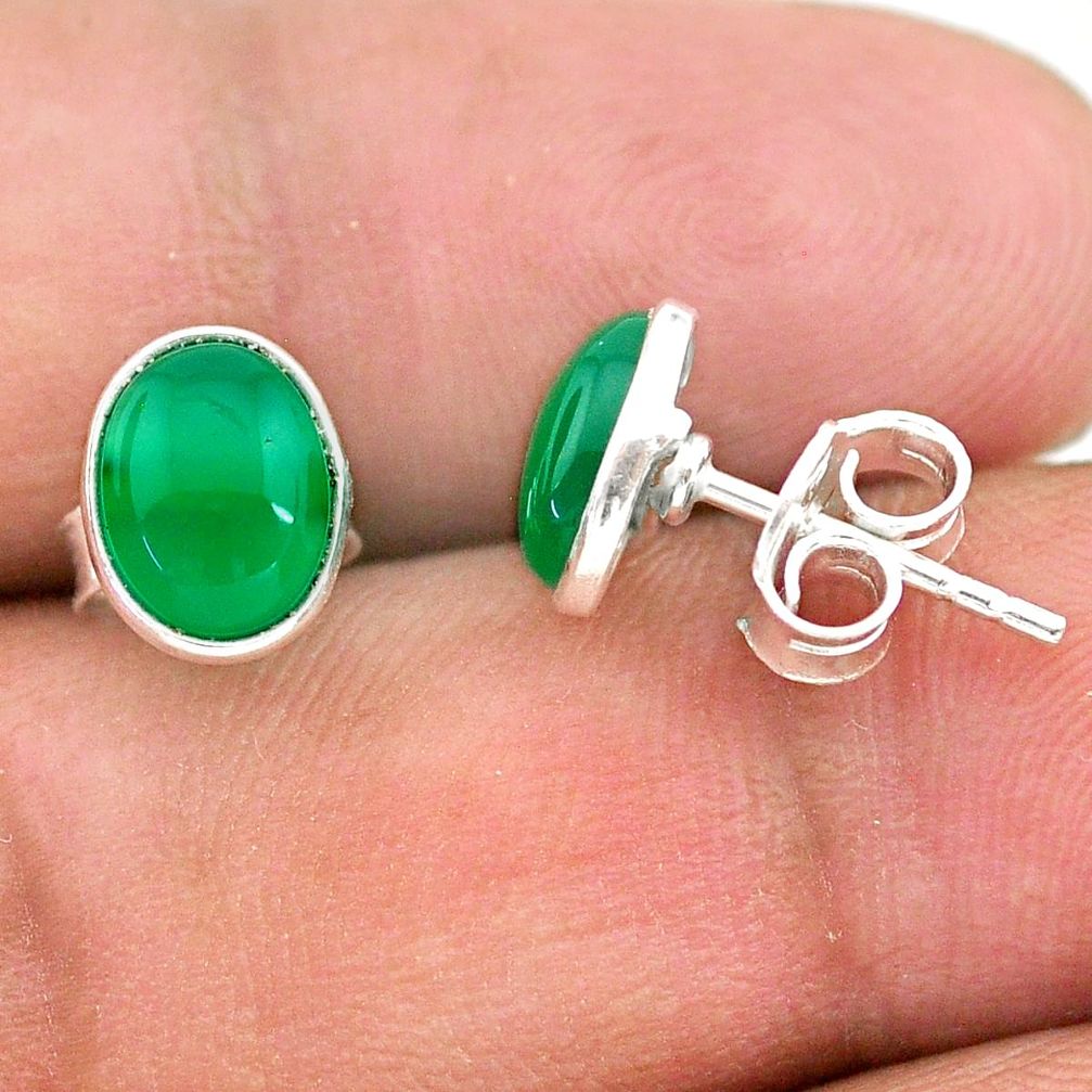 925 sterling silver 3.44cts natural green chalcedony stud earrings t29243