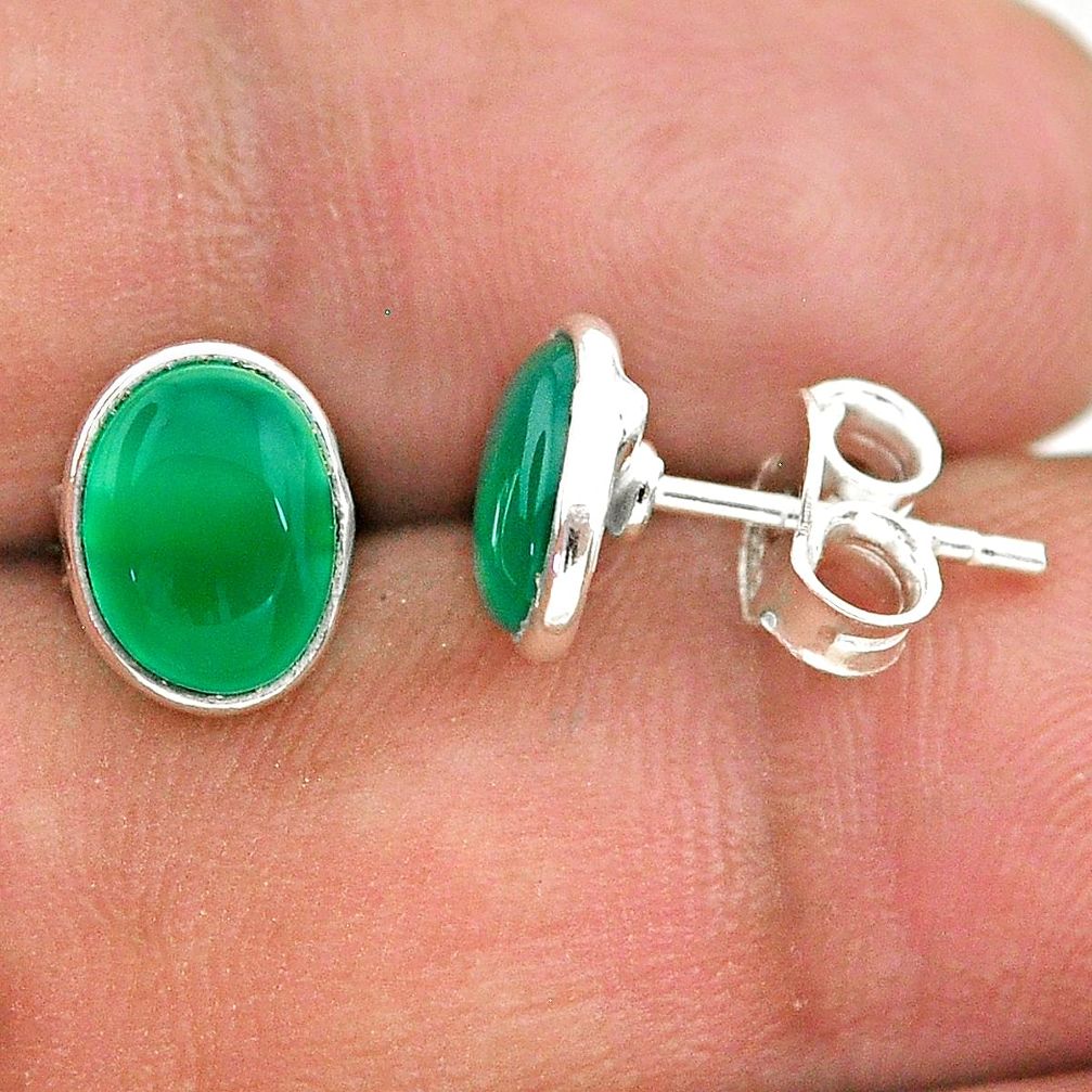 925 sterling silver 3.75cts natural green chalcedony stud earrings t29264