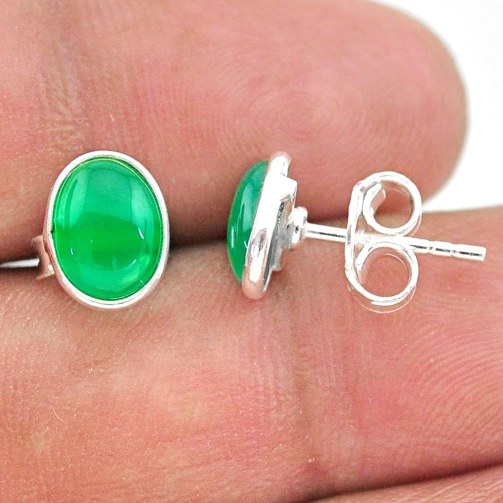 925 sterling silver 3.46cts natural green chalcedony stud earrings t29324