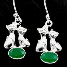 925 sterling silver 3.16cts natural green chalcedony two cats earrings t62784