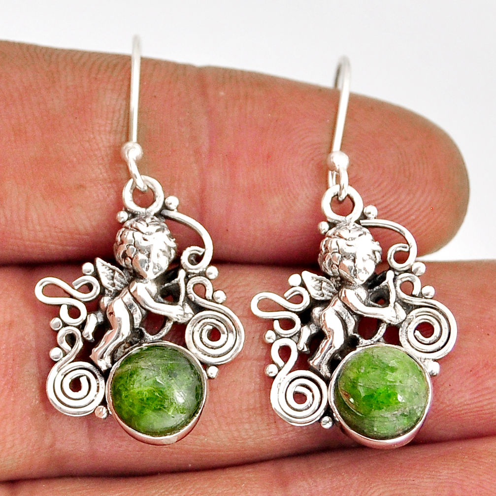 925 sterling silver 6.33cts natural green chrome diopside angel earrings y74645