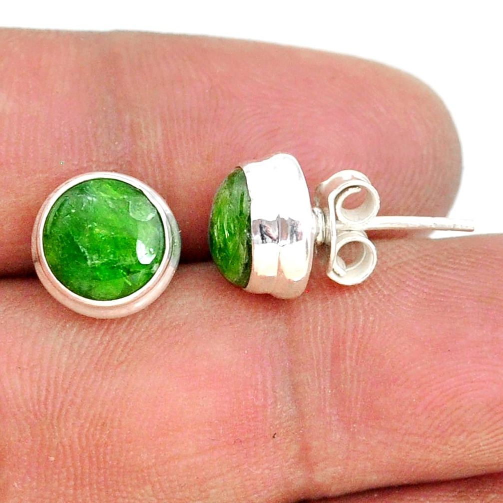 925 sterling silver 7.96cts natural green chrome diopside stud earrings r73060