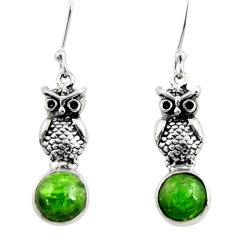 925 sterling silver 6.26cts natural green chrome diopside owl earrings d39735