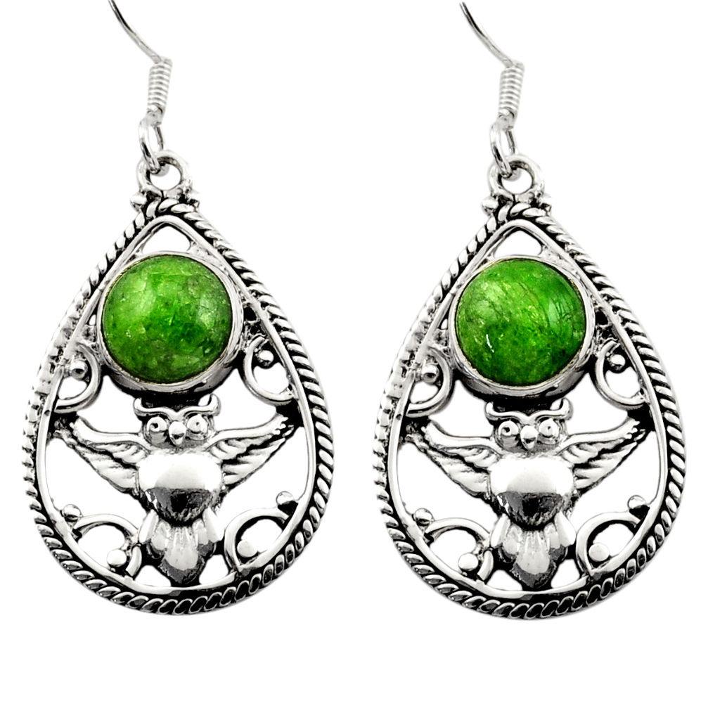 925 sterling silver 6.32cts natural green chrome diopside owl earrings d40791