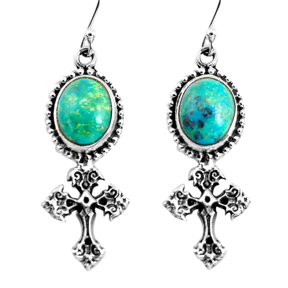 925 sterling silver 9.03cts natural green chrysocolla holy cross earrings p54983