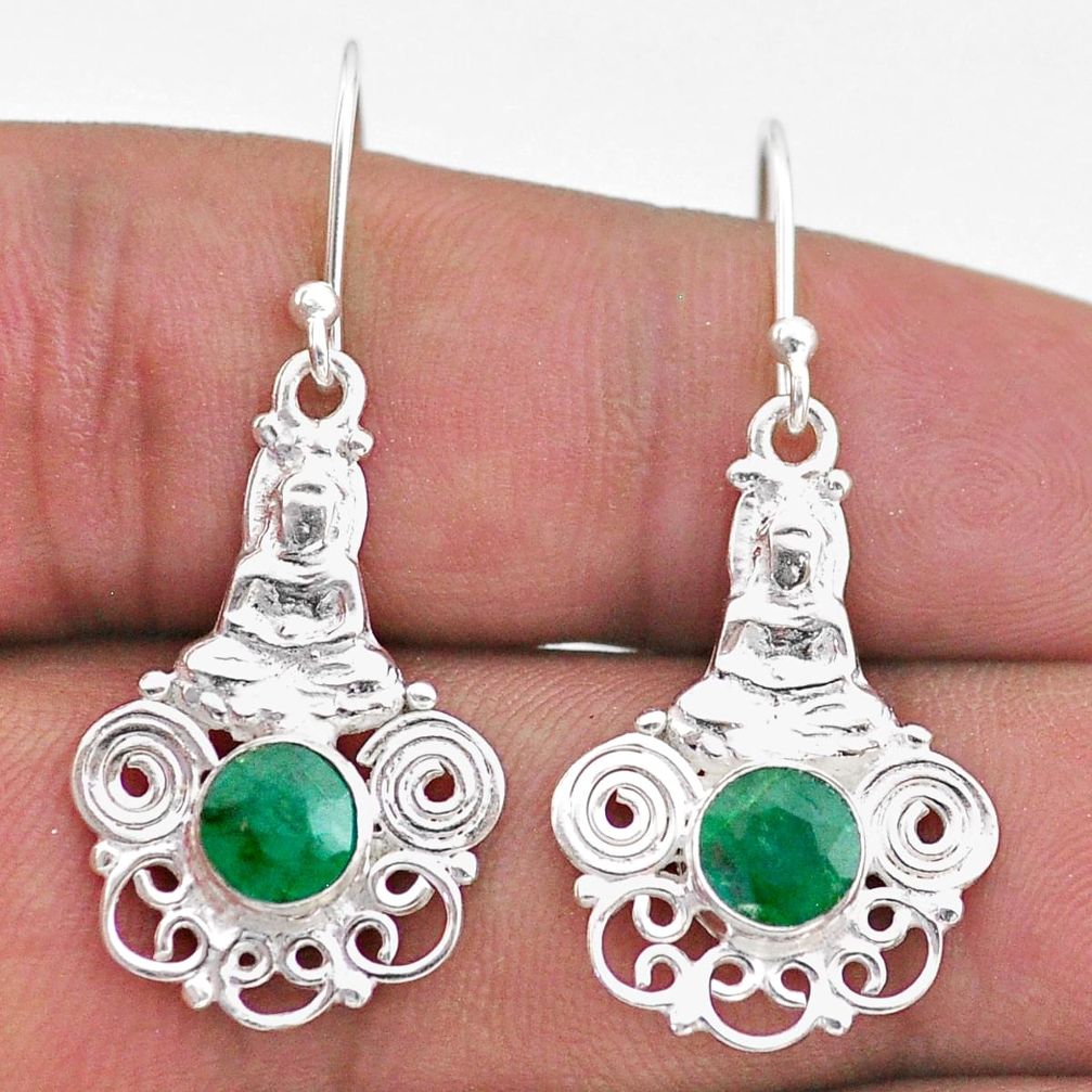 925 sterling silver 2.33cts natural green emerald buddha charm earrings t47060