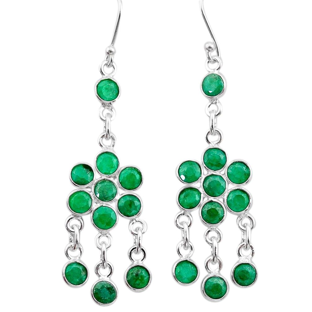 925 sterling silver 11.68cts natural green emerald chandelier earrings t38864