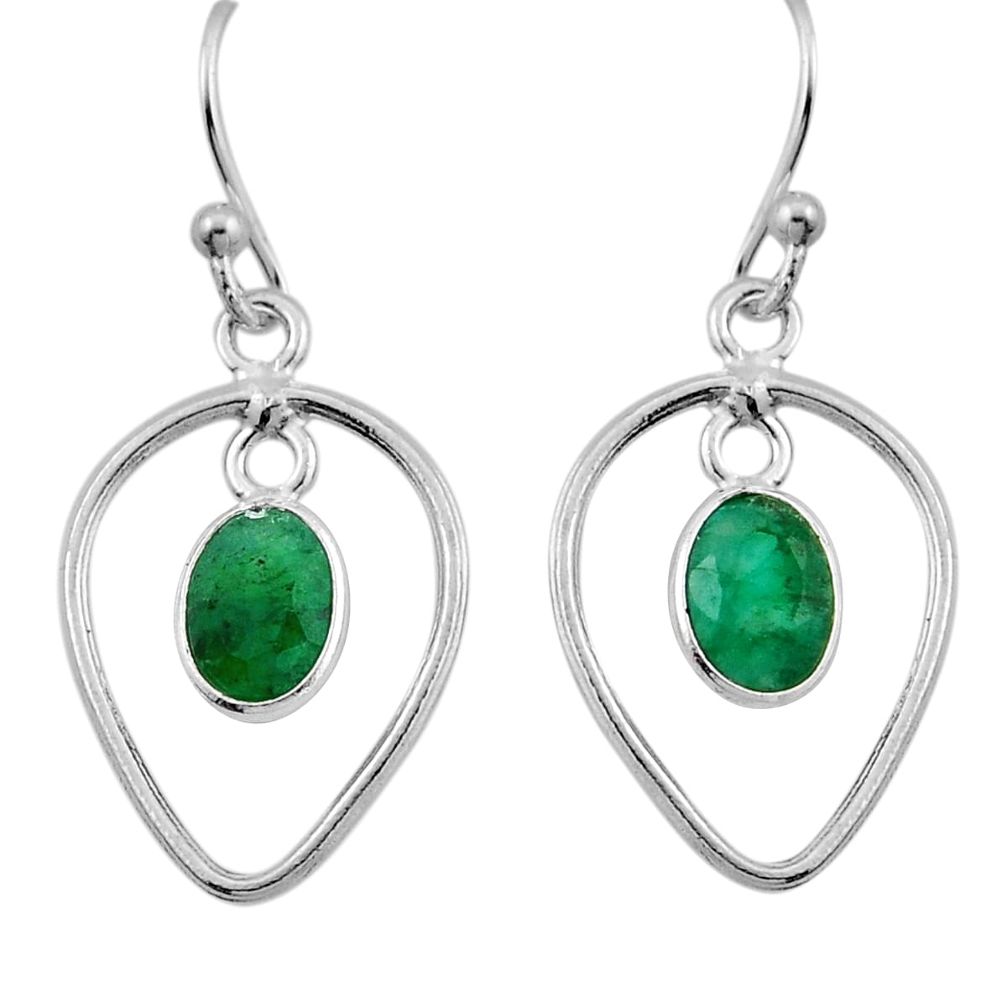 925 sterling silver 3.44cts natural green emerald dangle earrings jewelry n4703