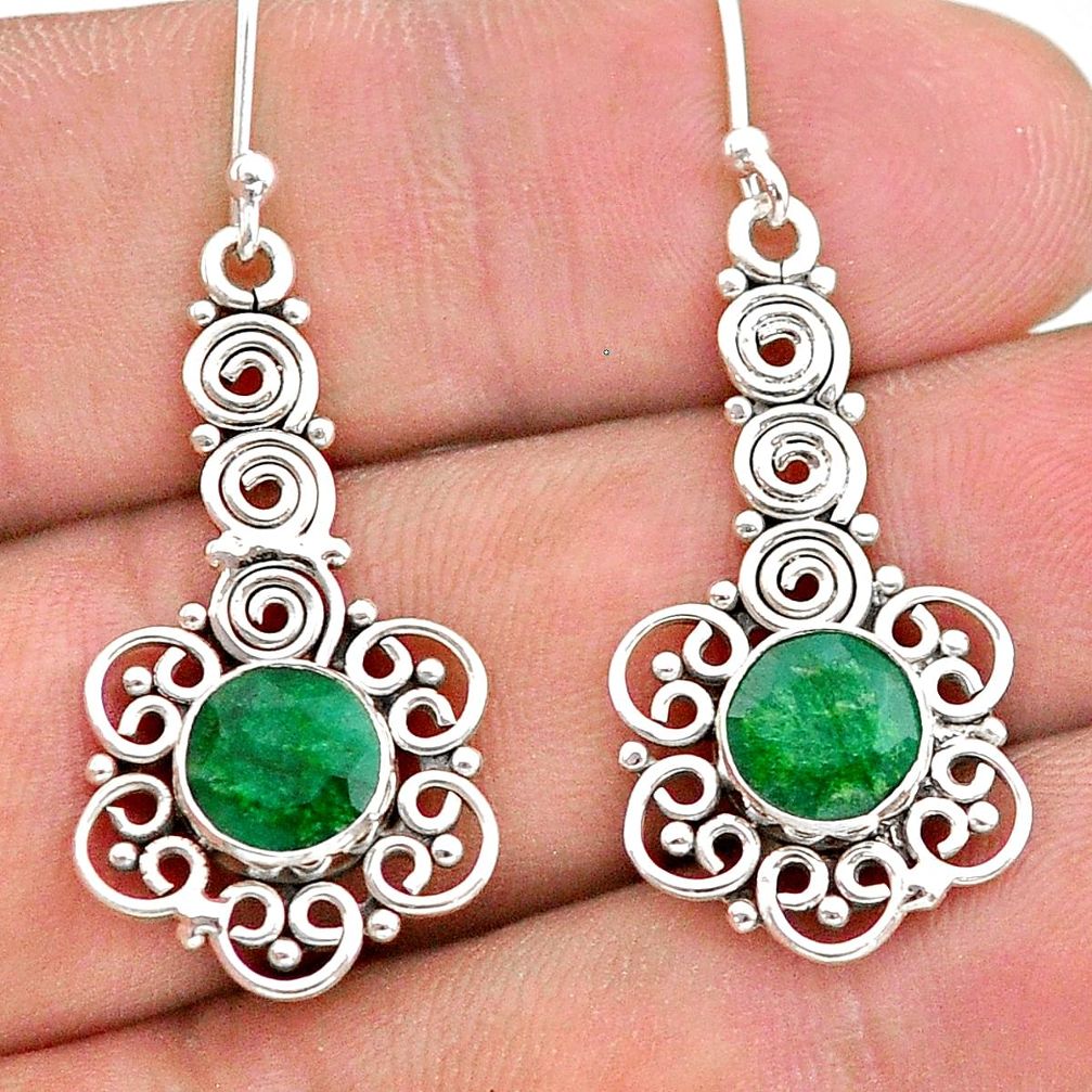 925 sterling silver 2.12cts natural green emerald dangle earrings jewelry t28232