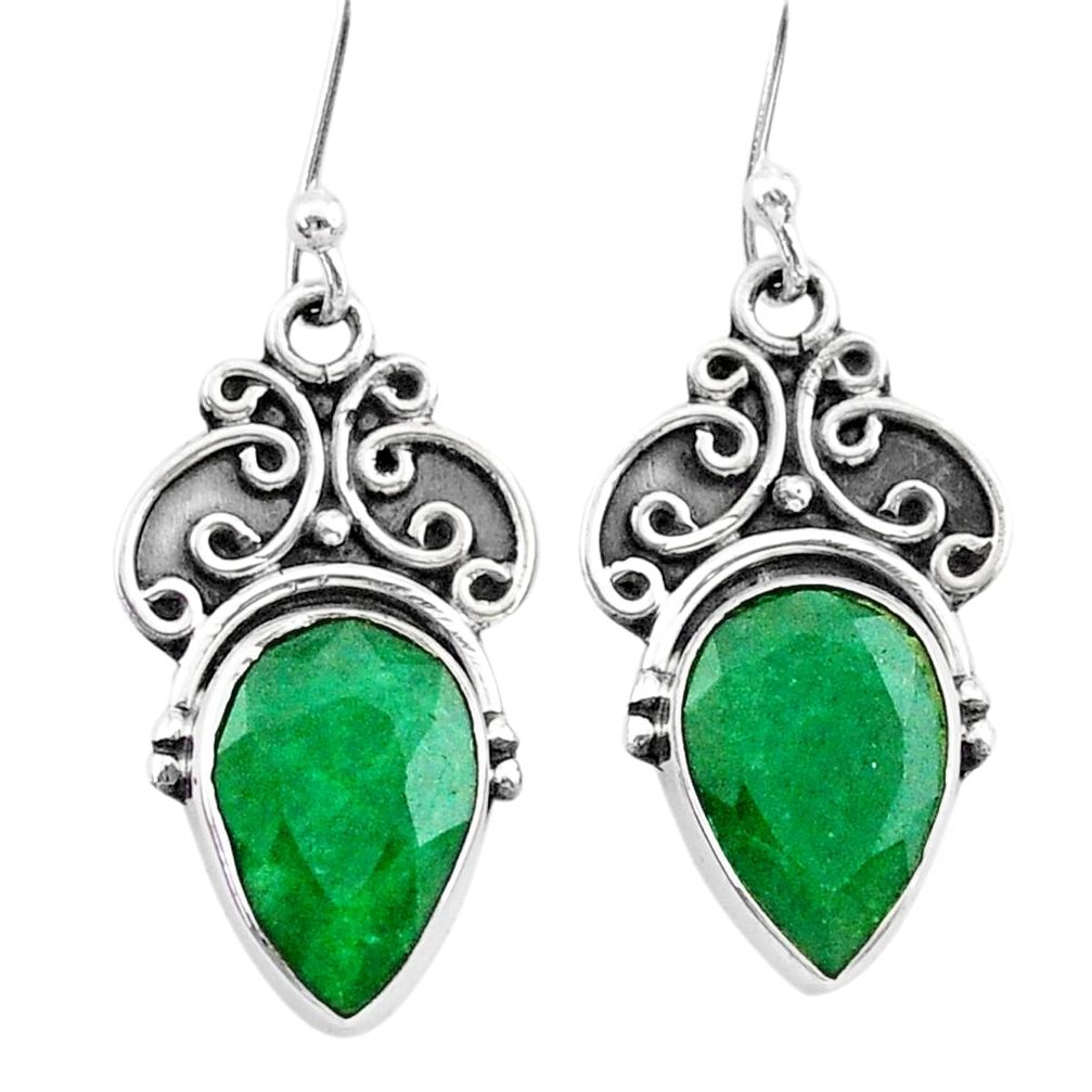 925 silver 8.49cts natural green emerald dangle earrings jewelry t34287