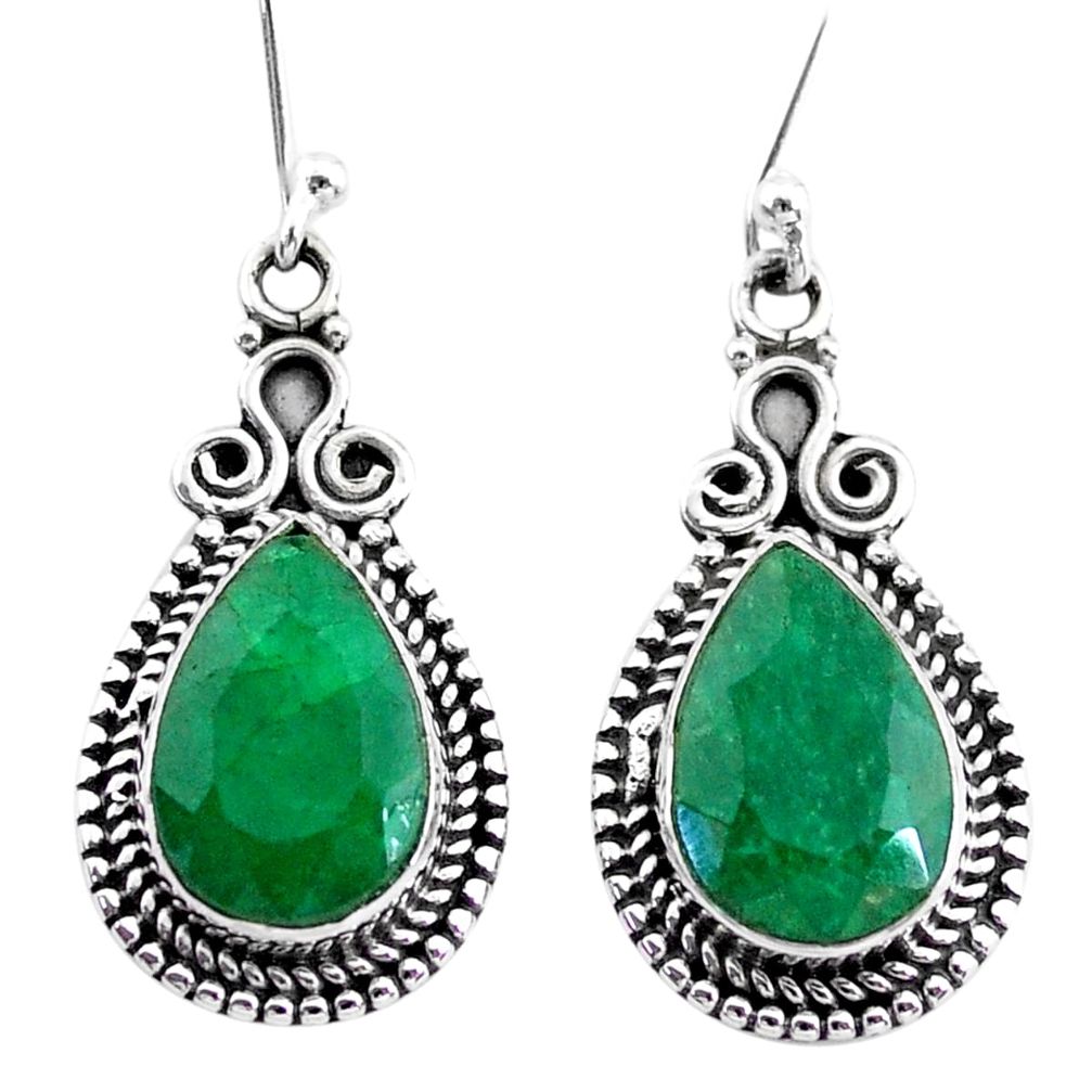 925 silver 9.52cts natural green emerald dangle earrings jewelry t34356