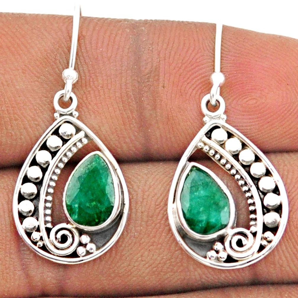 925 sterling silver 4.47cts natural green emerald dangle earrings jewelry t82514