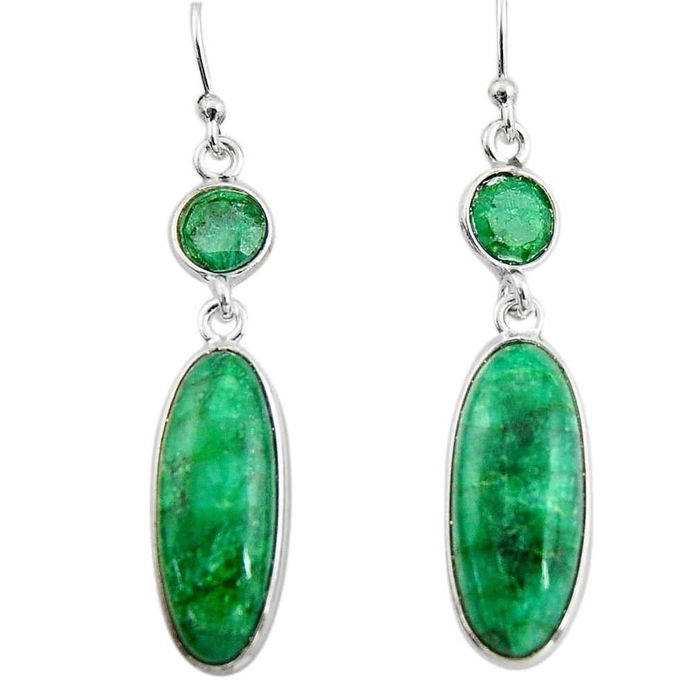 925 sterling silver 14.76cts natural green emerald dangle earrings r19928