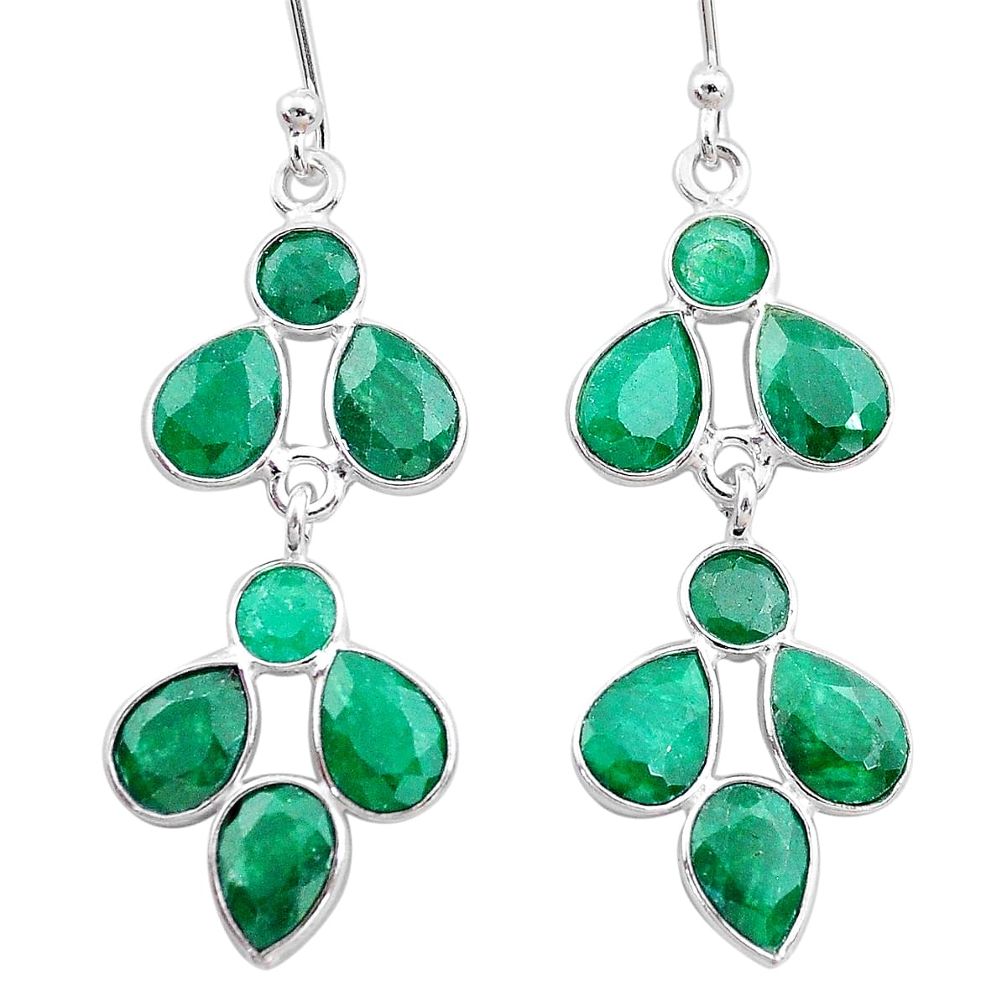 925 sterling silver 11.45cts natural green emerald dangle earrings t12532